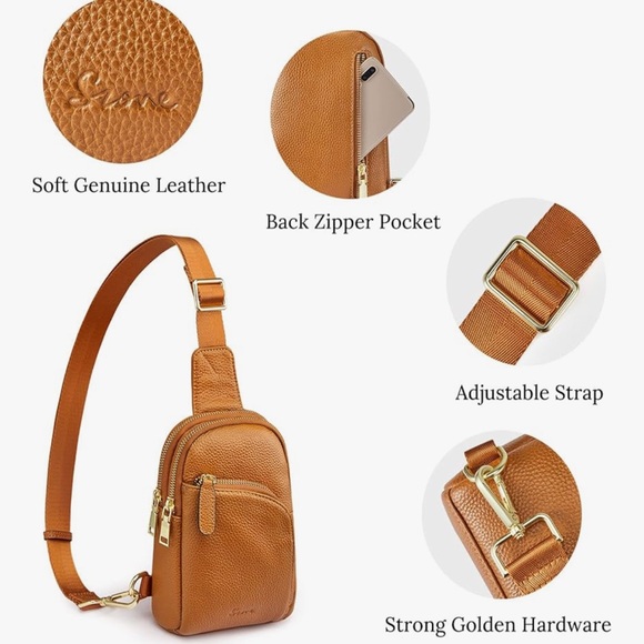 NWOT Genuine Leather RFID Blocking Small Sling Bag Women Crossbody Brown - Picture 6 of 15